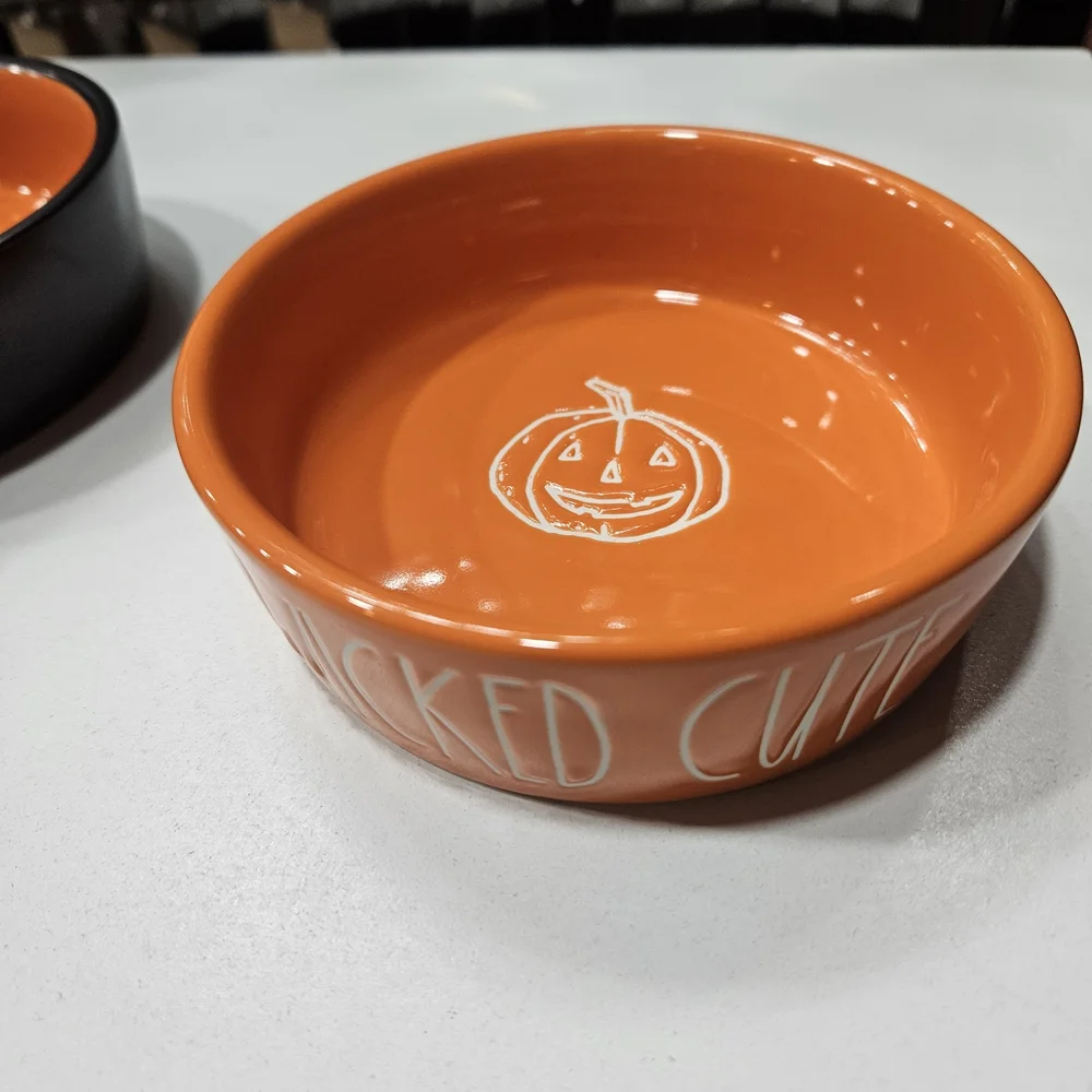 Rae Dunn Orange and Black Dog Bowls